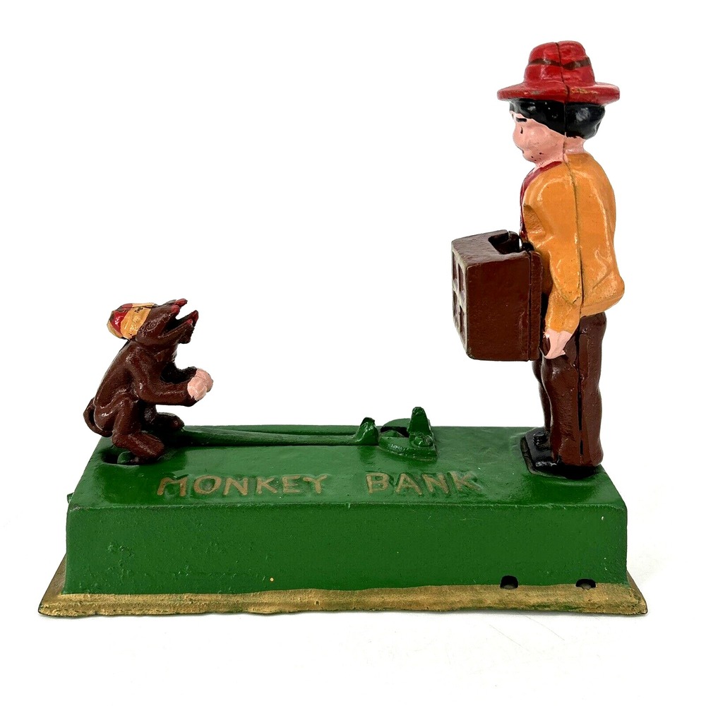 ORGAN GRINDER MONKEY BANK Cast Iron Works Great